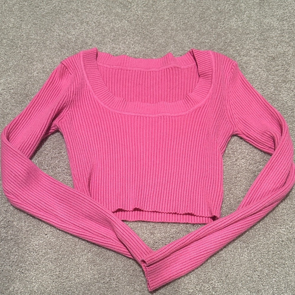 SHEIN Ribbed Fuchsia Long Sleeve Crop Top